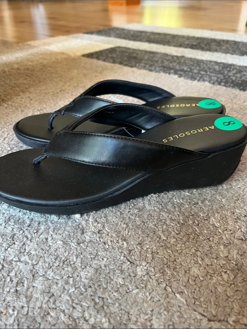 NWT AEROSOLES Black Leather Sandals